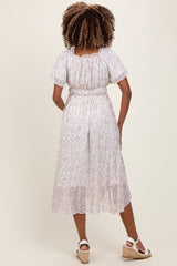 Ivory Floral Square Neck Front Tie Maternity Midi Dress