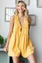 Yellow Deep V-Neck Pleated Front Tie Sleeveless Romper