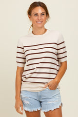 Brown Striped Knit Maternity Short Sleeve Top