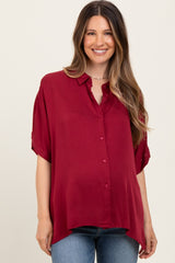 Burgundy Dolman Sleeve Button Down Maternity Blouse