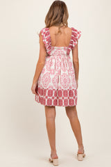Mauve Damask Ruffle Sleeve Maternity Mini Dress