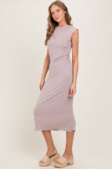 Light Pink Sleeveless Side Ruched Midi Dress