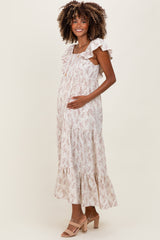 Ivory Floral Ruffle Sleeve Maternity Maxi Dress