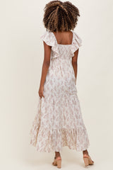 Ivory Floral Ruffle Sleeve Maternity Maxi Dress