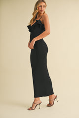 Black Sleeveless Knit Mermaid Maxi Dress