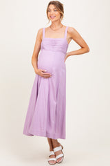 Lavender Pleated Bodice Maternity Midi Dress