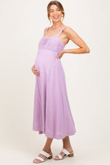 Lavender Pleated Bodice Maternity Midi Dress