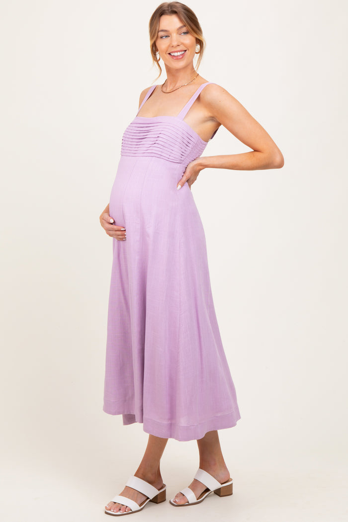 Lavender Pleated Bodice Maternity Midi Dress