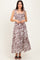 Brown Animal Print Smocked Shoulder Tie Midi Dress