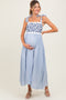 Blue Striped Floral Lace Sleeveless Maternity Midi Dress