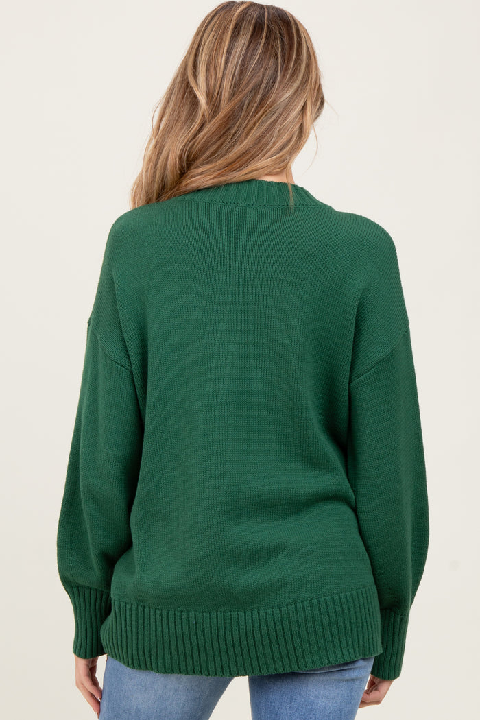 Green Drop Shoulder Oversized Maternity Sweater