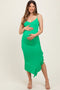 Green Ruched Ruffle Detail Sleeveless Maternity Midi Dress