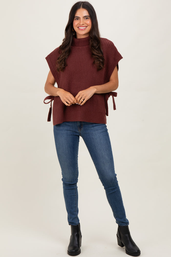 Burgundy Turtleneck Maternity Sweater Vest