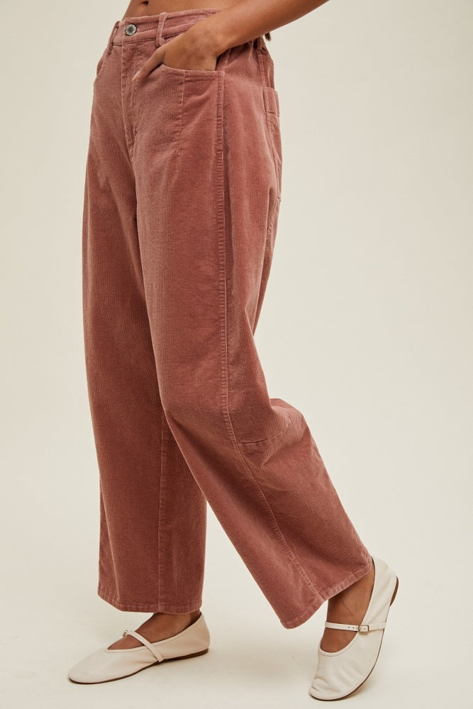 Mauve Corduroy Wide Leg Pants