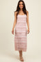 Pink Lace Ruffle Trim Tiered Midi Dress