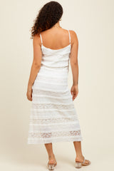Cream Lace Ruffle Trim Tiered Maternity Midi Dress
