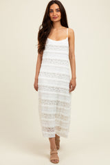 Cream Lace Ruffle Trim Tiered Maternity Midi Dress