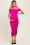 Fuchsia Off Shoulder Ruched Maternity Midi Dress