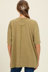 Olive Mineral Wash Crochet Pocket Maternity Top