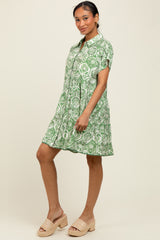 Green Damask Tiered Short Sleeve Shirt Dress