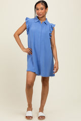 Periwinkle Fringe Detail Ruffle Sleeve Maternity Shirt Dress