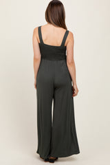 Olive Sleeveless Wide Leg Maternity Jumpsuit