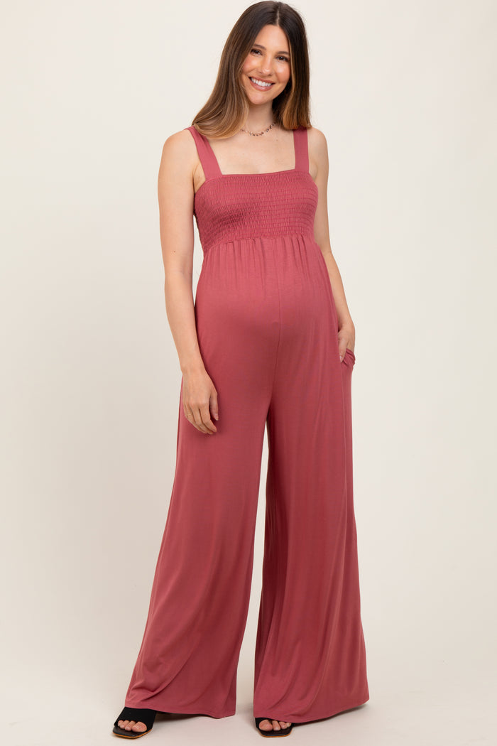 Pink Sleeveless Wide Leg Maternity Jumpsuit