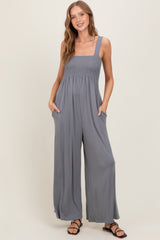Grey Sleeveless Wide Leg Maternity Jumpsuit