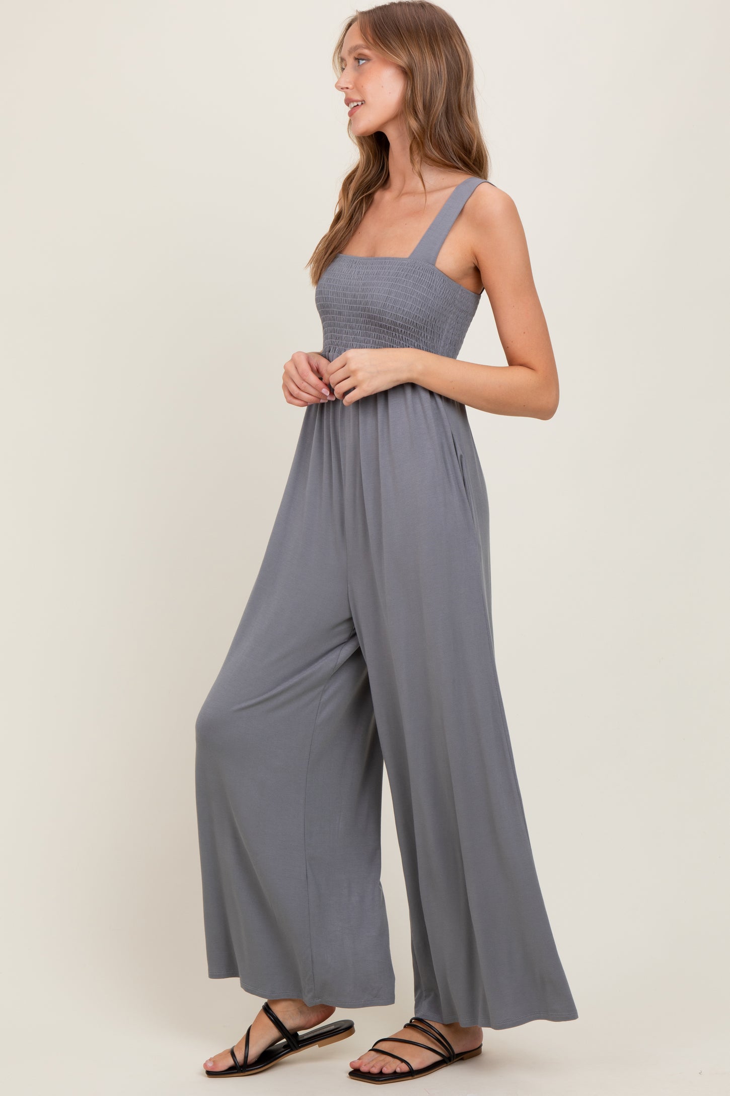 Grey Sleeveless Wide Leg Jumpsuit