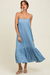 Light Blue Ruffle Hem Cami Midi Dress