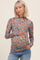 Blue Floral Mesh Long Sleeve Turtle Neck Maternity Top