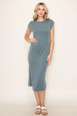 Light Olive Solid Short Sleeve Maternity Midi Dress