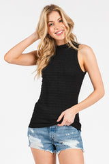 Black Textured Stripe Mock Neck Maternity Tank Top