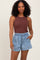 Light Blue Chambray Smocked Drawstring Waist Shorts