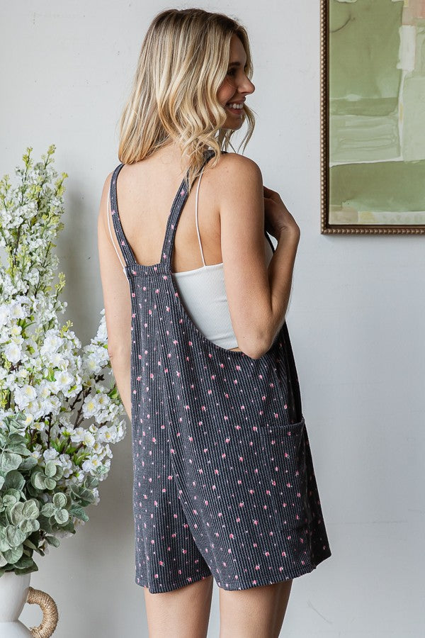 Charcoal Floral Ribbed Romper
