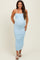 Light Blue Rib Knit Off Shoulder Fitted Maternity Midi Dress