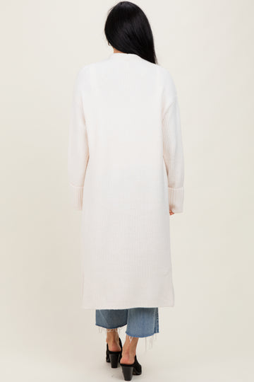Ivory Ribbed Chunky Knit Long Oversized Cardigan
