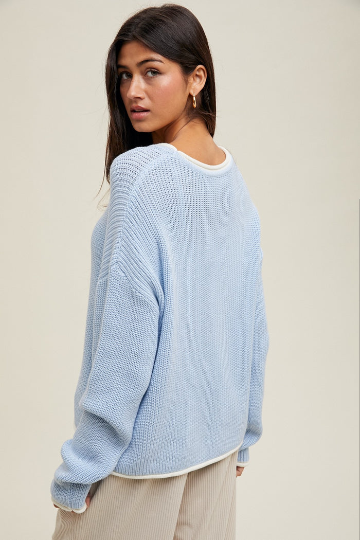 Light Blue Contrast Trim Sweater
