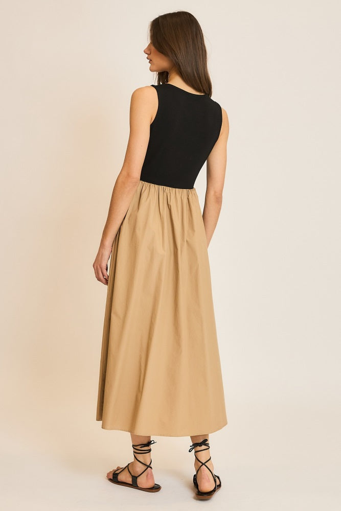 Black Knit Contrast Top Sleeveless Midi Dress
