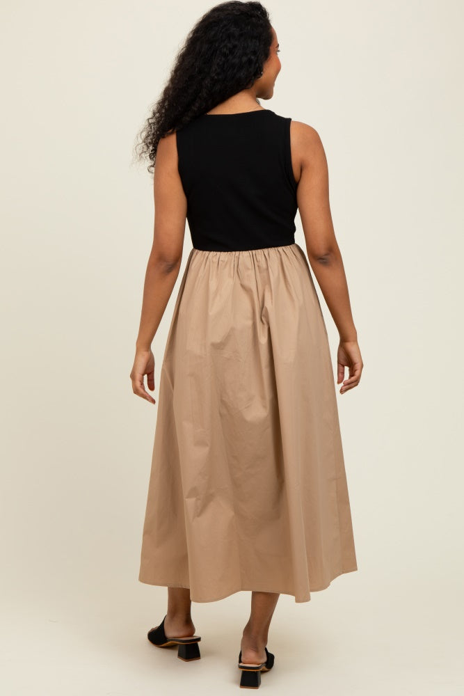 Black Knit Contrast Top Sleeveless Midi Dress