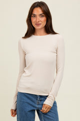 Cream Ribbed Long Sleeve Top