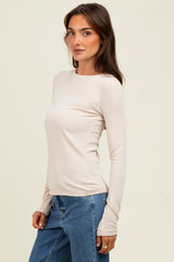 Cream Ribbed Long Sleeve Top