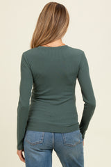 Green Ribbed Maternity Long Sleeve Top