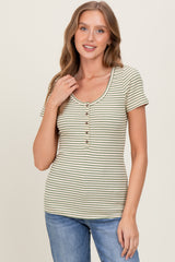 Green Striped Fitted Short Sleeve Maternity Top
