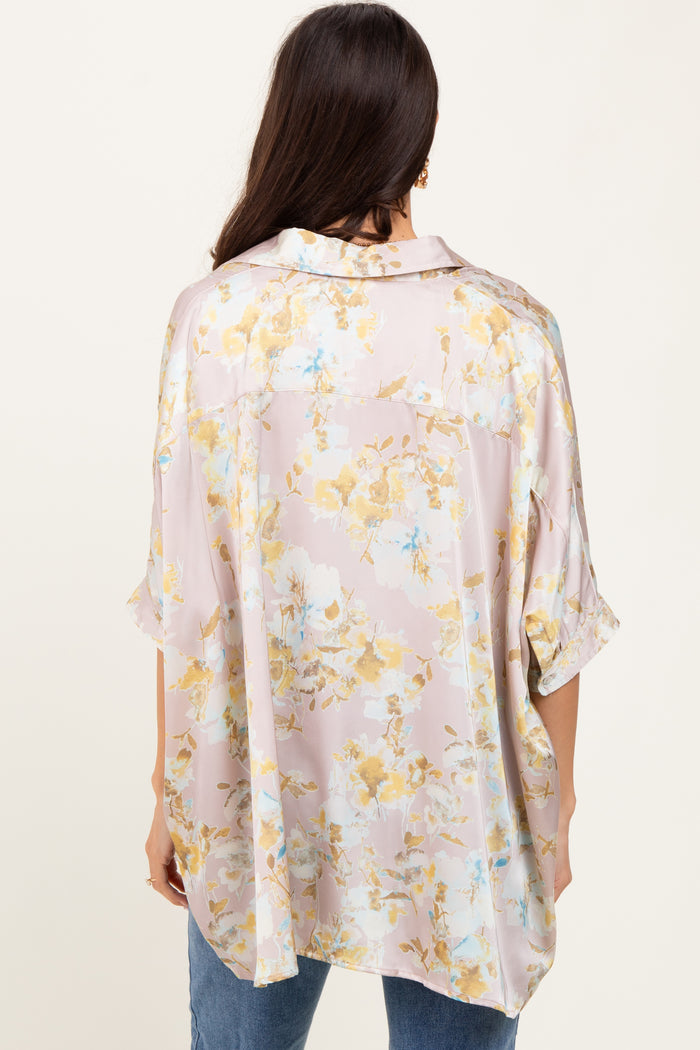 Light Pink Floral Boxy Fit Short Sleeve Blouse