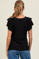 Black Double Ruffle Sleeve Maternity T-Shirt