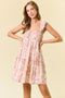 Pink Floral Ruffle Sleeve Tiered Mini Dress