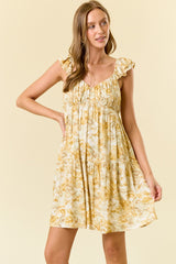 Yellow Floral Ruffle Sleeve Tiered Maternity Mini Dress