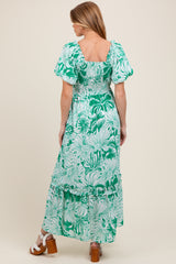 Green Floral Print Smocked Bodice Maternity Maxi Dress
