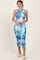 Teal Printed Mesh Overlay Sleeveless Fitted Midi Dress